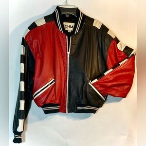 Women's Red and Black Leather Jacket